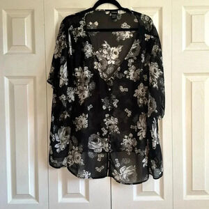 TORRID | Black & Gray Floral | Button Down | Sheer Top | size 3